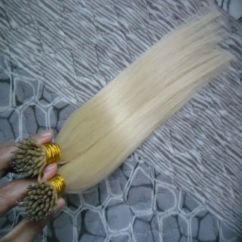 Наращивание человеческих волос Прямая микро-петли нано-кольцевые наращивания волос 100 г # 613 Bleach Blonde Micro Link Extensions