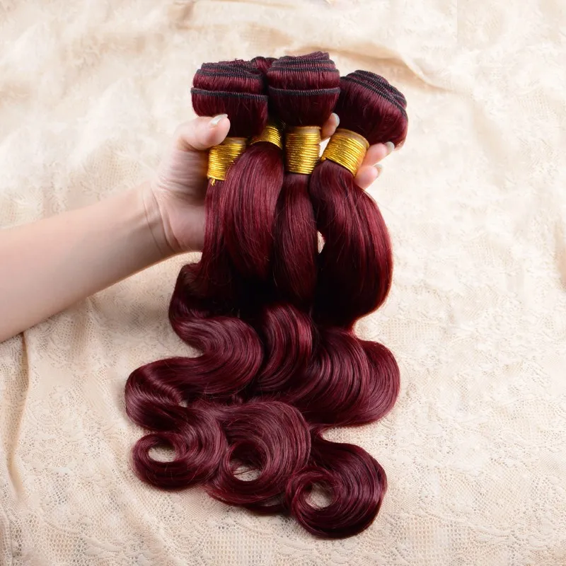 #99J Wine Red Brazilian Virgin Remy Hair Extensions Body Wave Wavy Virgin Human Hair Weaves 300Gram Brazilian Burgundy Hair Bundles