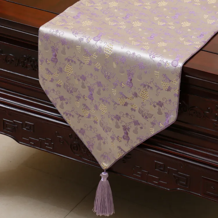 Extra Long 120inch Plum Bamboo Table Runner Fashion Luxury Decor Dining Room Table Cloth High End Silk Brocade Protective Pads 300x33 cm