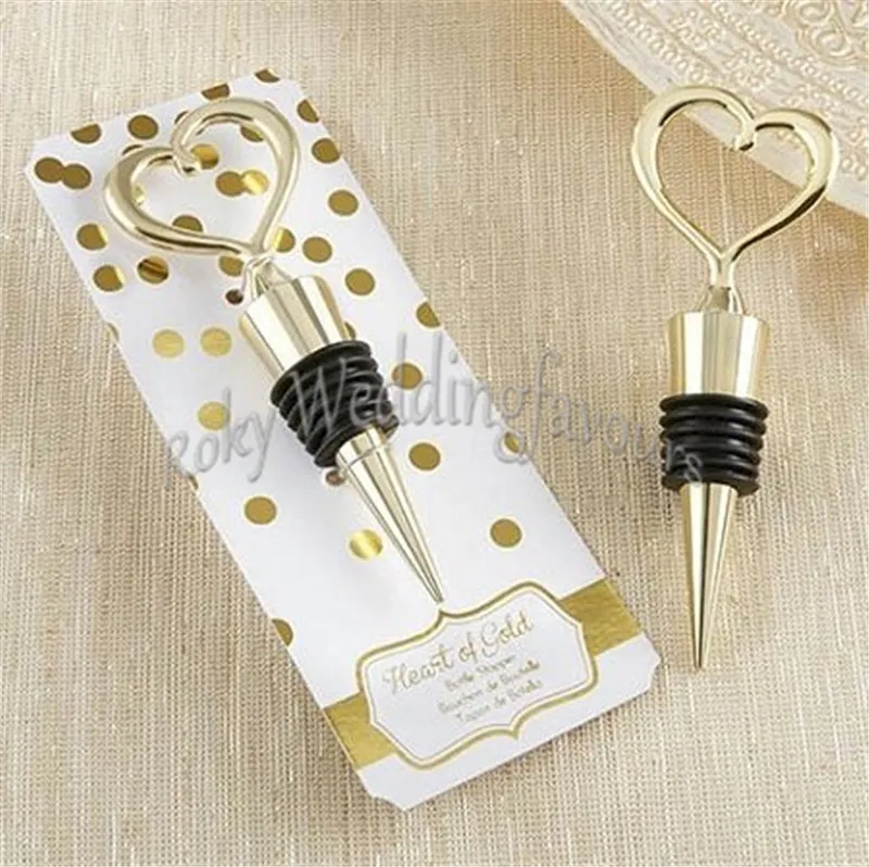 Gold Heart Bottle Stopper Wedding Favors Engagement Keepsake Birthday Gifts Event Party Supplies