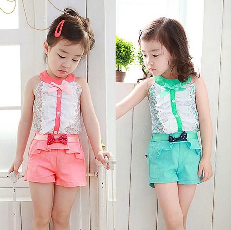 Großhandel - [Jilly] Sommerstil Baby Mädchen Kinder Kleidung Bogen Prinzessin Kleidung Set Baby Mädchen Kleidung Kinder Kleidung Mode 3-11Age Hot