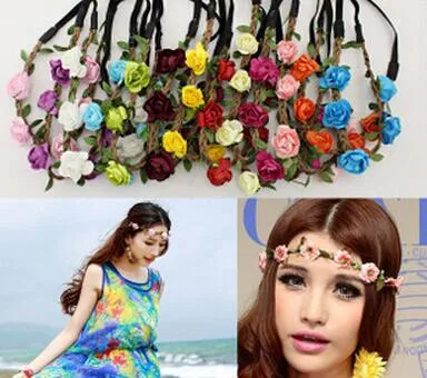 Mode Bruid Bohemian Flower Hoofdband Festival Bruiloft Bloemen Garland Haarband Hoofddeksels Haaraccessoires voor Vrouwen 10 stks / partij