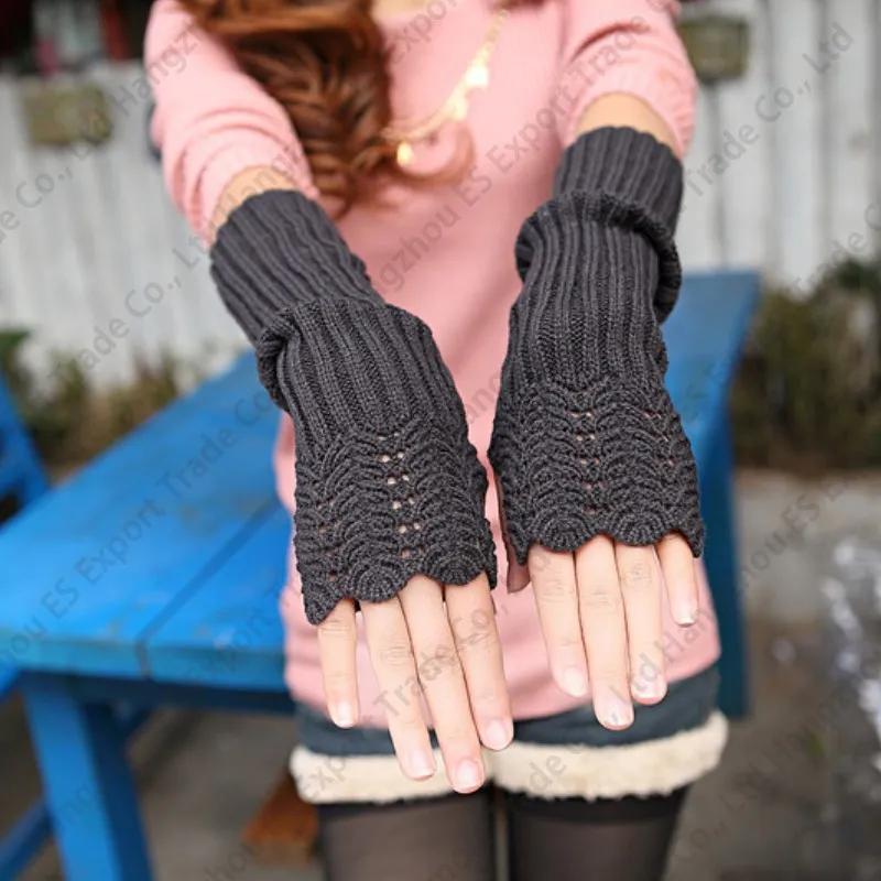Женские моды вязаные перчатки вязаные крючком теплые длинные пальцы без пальцев ручной работы ручной запястье 5 цветов оптом