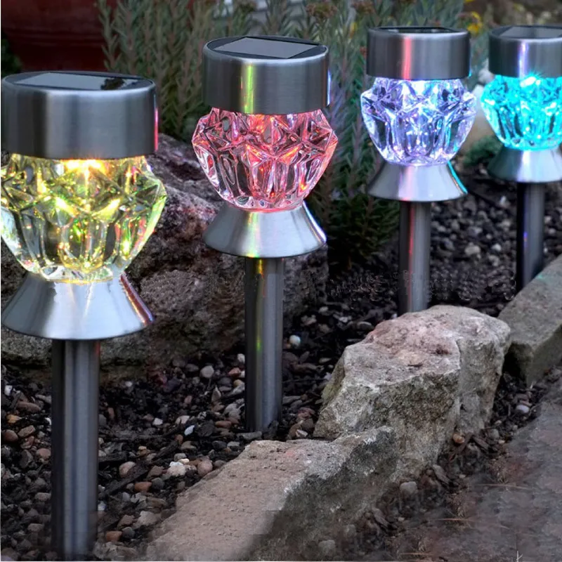 Lampade solari a led rgb prato e giardino in acciaio inox impermeabile esterni a energia solare luce notturna la decorazione del cortile di casa