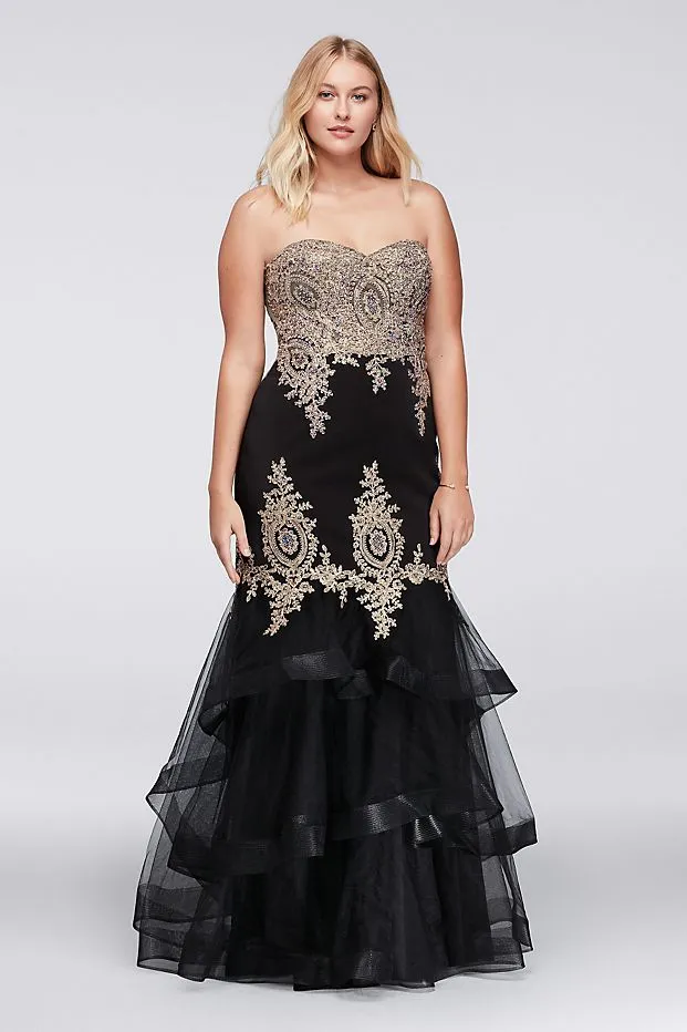 Black Lace Applique Mermaid Bloomingdales Prom Dress With