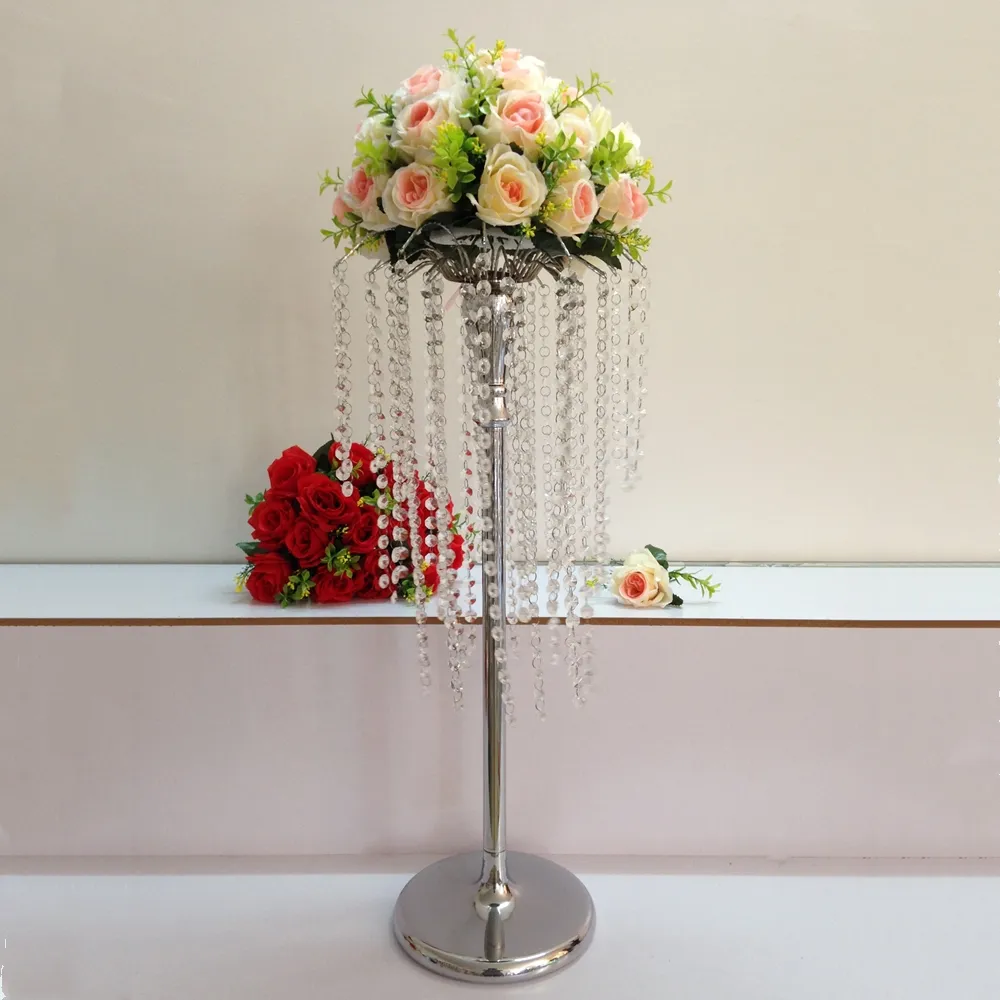 Novo 73 cm de altura prata cristal chumbo estrada adereços mesa de casamento centro de festa suporte de rack de flores casa decoração 1 lote = 10 pcs