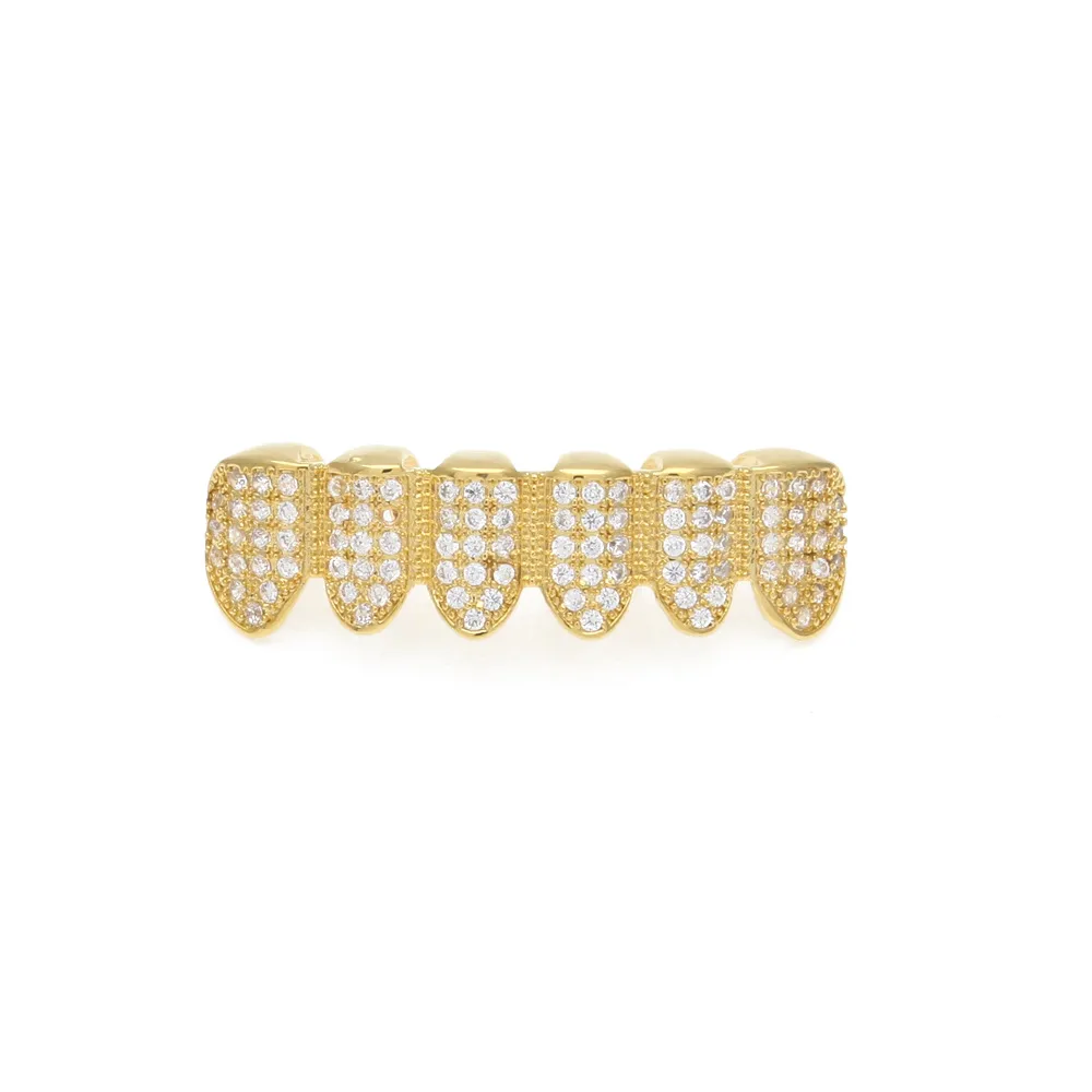 Alta qualità New Micro-Zircon Placcato oro massiccio Hip-Hop con cappuccio pieno di diamanti Top Bottom Denti Grillz Body Jewelry Halloween