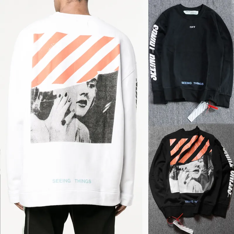 Off White Marilyn Monroe Sudadera Con Capucha Virgil Hombres Mujeres White Black Seeing Things Imprimir Fleece Sweater PXG0919 De 29,15 € | DHgate