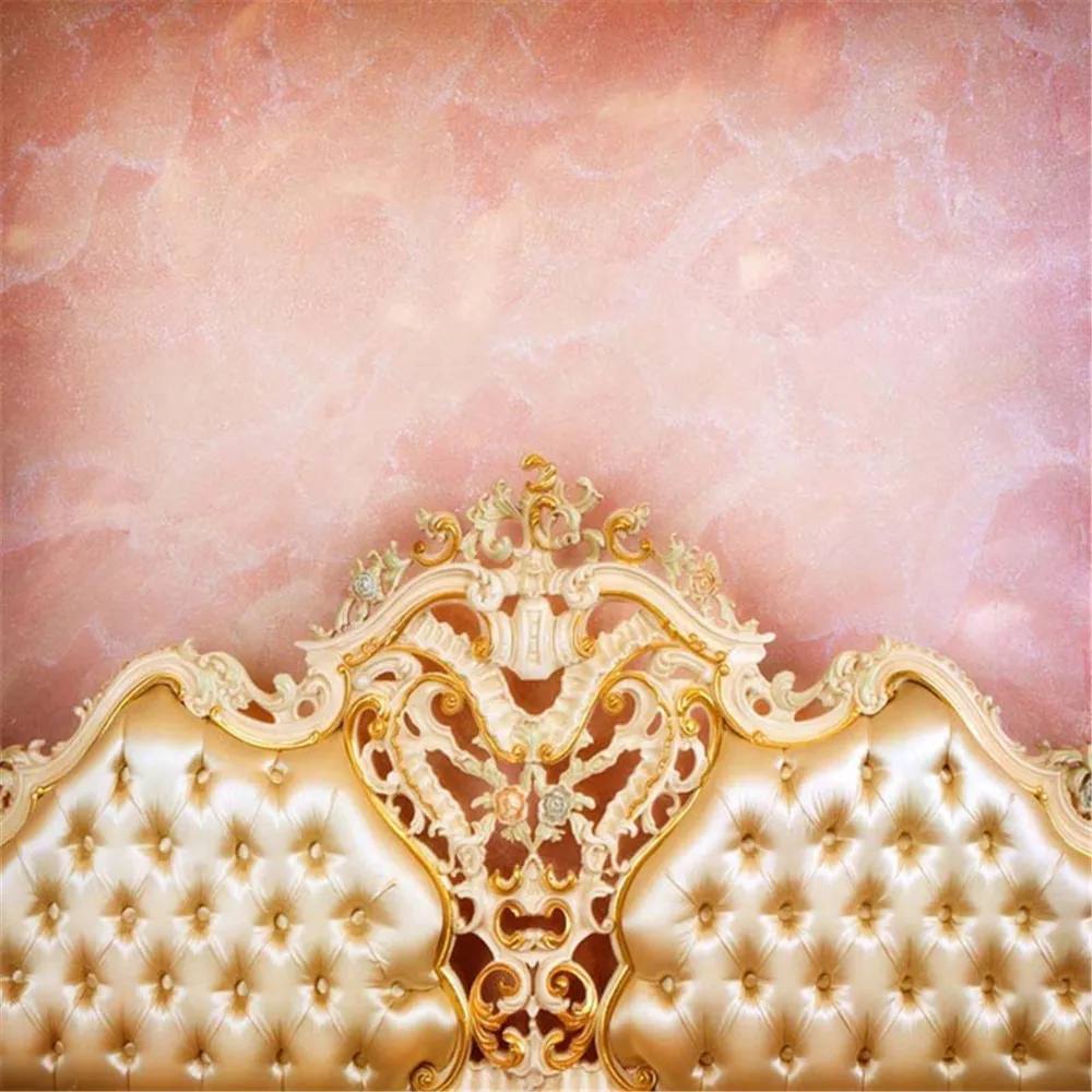 Gouden Hoofdeinde Beds Foto Achtergrond Roze Muur Pasgeboren Baby Kid Photography Studio Achtergrond Indoor Room Booth Shoot Prop