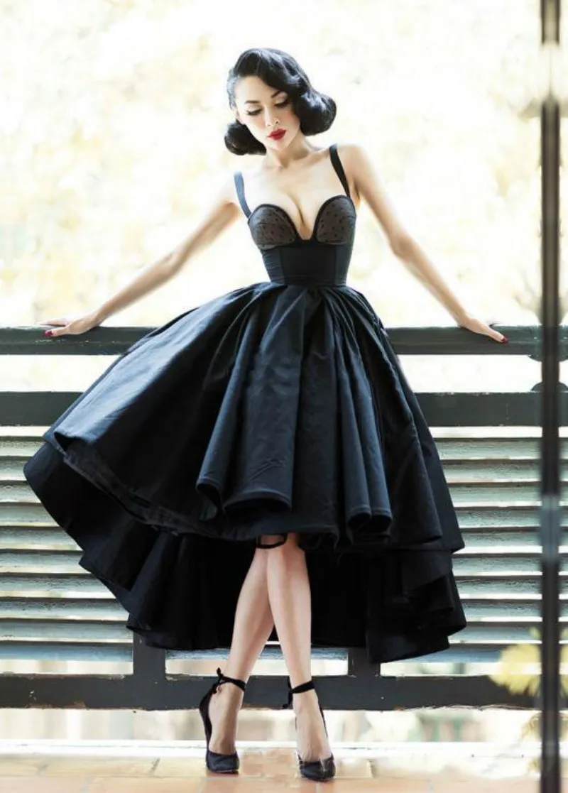 Vintage kleine zwarte baljurk prom jurken sexy backless dot avondjurken v-hals Hallo lo schede xs cocktail jurk