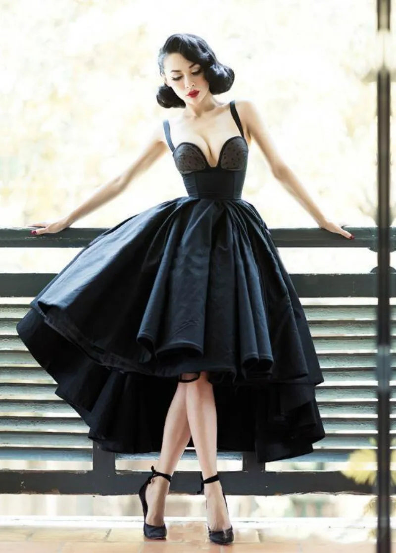 Vintage Little Black Dot Ball Gown Vintage Style Prom Dress With Backless Design V Neck Hi Lo Sheath And XS Cocktail Style From Newdeve 104.23 DHgate.Com