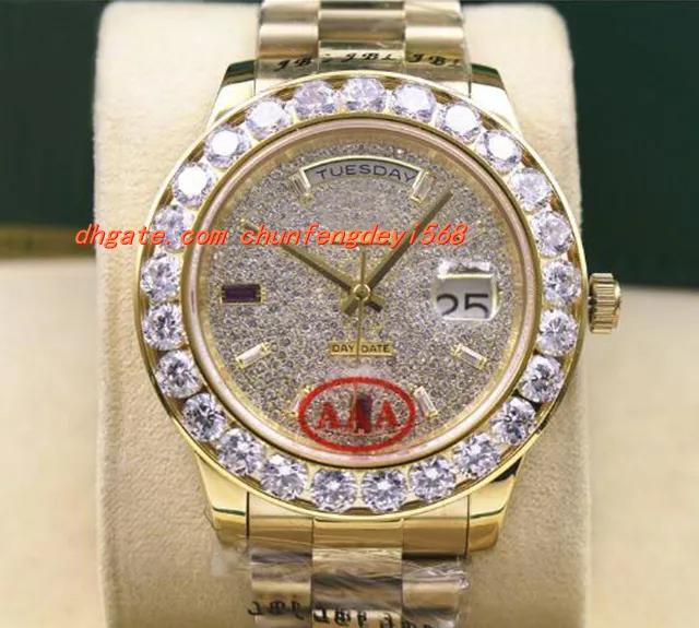 Montre-bracelet de luxe pour hommes, nouvelle mode, or jaune 18 carats, plus gros diamants, 41MM, automatique, 18038
