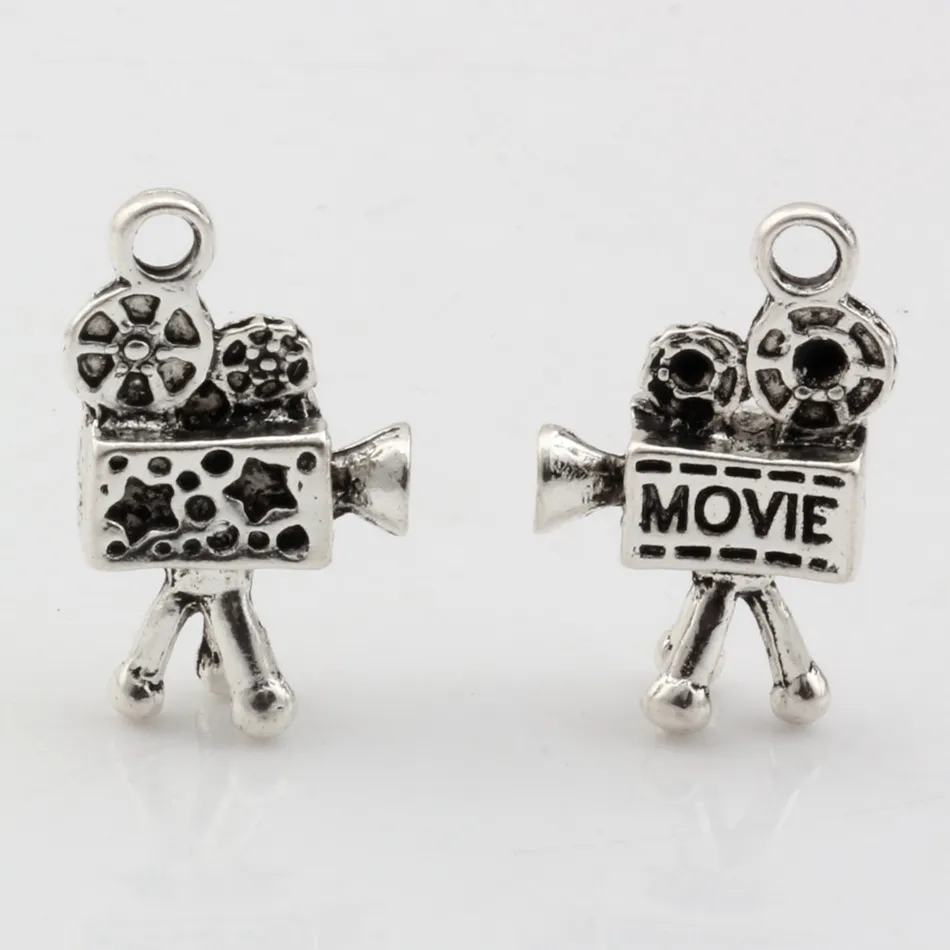 Schlussverkauf ! 100 Stück Antiksilber 3D-Filmkamera-Charm-Anhänger DIY-Schmuck 16 x 26,5 mm