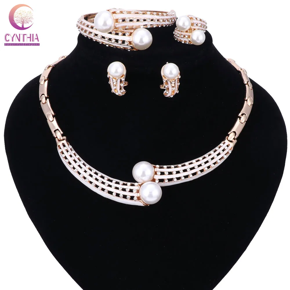 Fashion Jewerly Sets For Women Gold Color Zircon Charm Bracelet/Necklace/Earrings/Rings Set Statement Bridal Jewellery