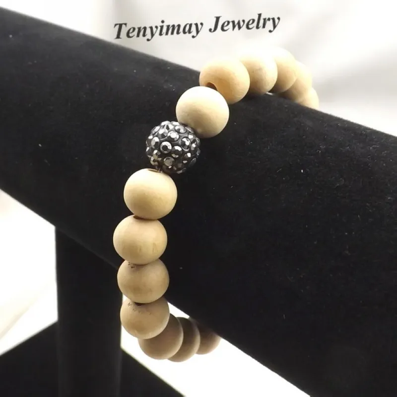 10mm Stretchy Original Farbe Holz Perlen Armband mit Hämatit Kristall Bead für Frauen Pack von 
