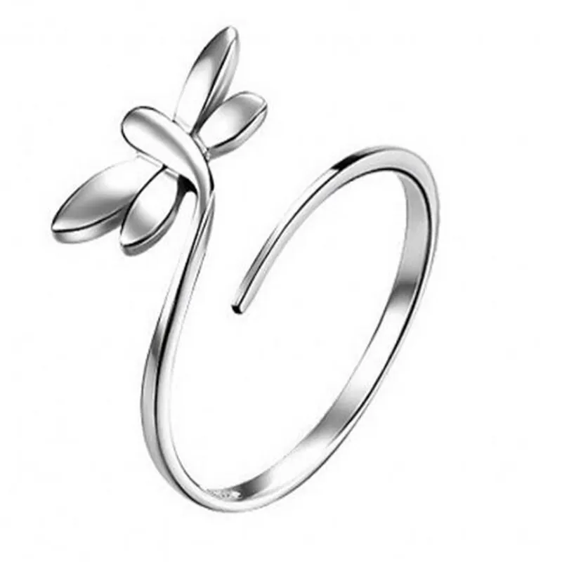 925 Silverpläterade Ringar Lyxigt Mode Koreansk Smycken Pläterad Vit Guld Förlovningsring För Kvinnor Överlägg Öppna Dragonfly Ringar Storlek
