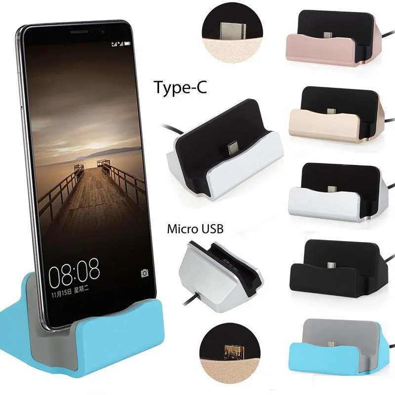 Typ C Micro Docking Stand Station Cradle Charging Dock Charger för Samsung Galaxy S6 S7 S20 S22 S23 HTC Android -telefon med låda