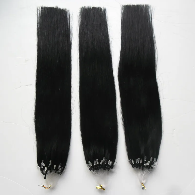 Micro Loop Human Hair Extensions 300s Rak svart Mikropärlor Hårförlängningar 300g Micro Loop Hårförlängningar med pärlor