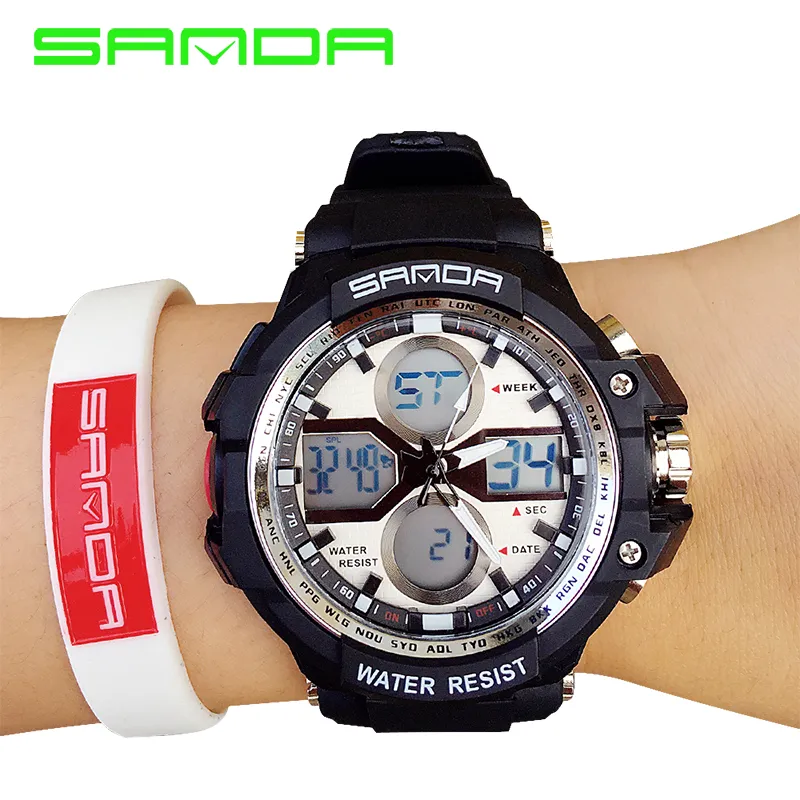 男性の新しい到着時計2017 New Sanda 30m防水式Quartz Rubber Military Army Shock Men's Wrist Watch Fabric Bracet