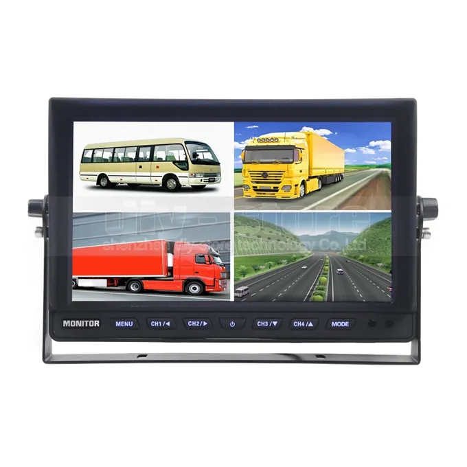 DIYKIT 10 Inch Rear View Monitor Car Monitor Split Quad Display for Car Truck Bus Reversing Camera