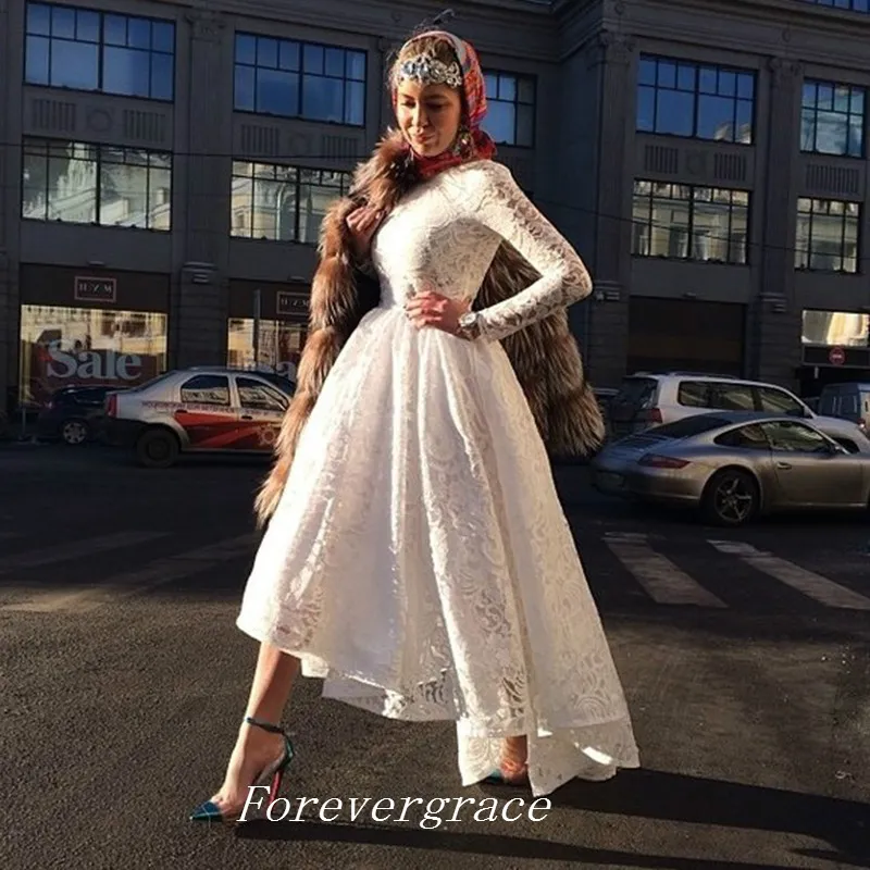 Long Sleeve A Line Lace Prom Dress, Hi Lo Hem, Jewel... From Forevergrace,  $110.67 | DHgate.Com