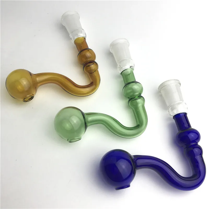 14mm 18mm Male Female Glass Oil Burner Pipe with Green Blue Brown Thick Colorful Pyrex Glass Water Pipes for Smoking