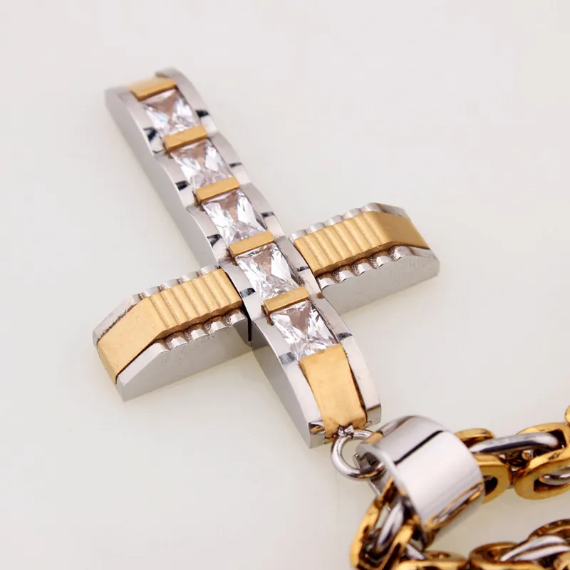 316L Stainless Steel Fashion Jewlery Byzantine Box Link Chain Necklace Cross Pendants For Men Women Hip Hop Accessories