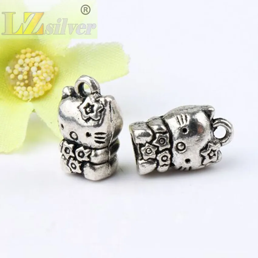 Söt blomma katt charms pendants / parti 9.3x15mm Antik silver mode smycken DIY Fit Armband Halsband Örhängen L072 Lzsilver