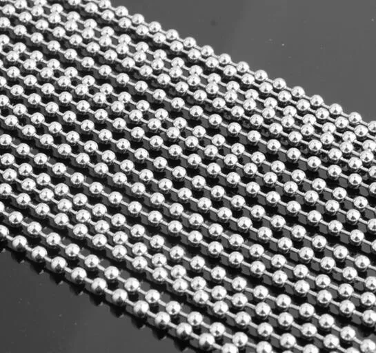 100pcs Lot Cheap Jewelry Wholesale in Bulk Silver Stainless Steel round ball beads chain necklace fit pendant thin 1.5mm 2.4mm