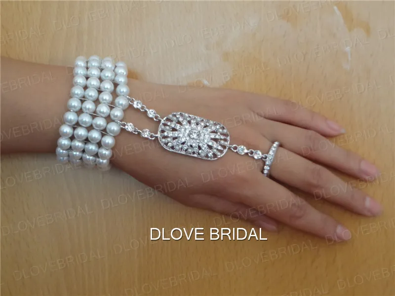 Romantyczna bransoletka ślubna Pearl Crytal z pierścieniem w magazynie gotowy do wysyłki łańcucha ręcznego akcesorium ślubnego biżuterii Bridal R302G