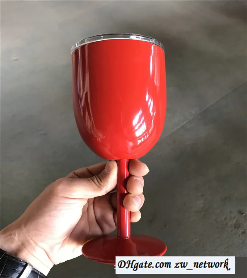 10 온스 stianless 스틸 와인 안경 정신 stlessless 텀블러 받침 컵 뚜껑 레드 단색 컵 단색 DIY 컵 9 색 있음