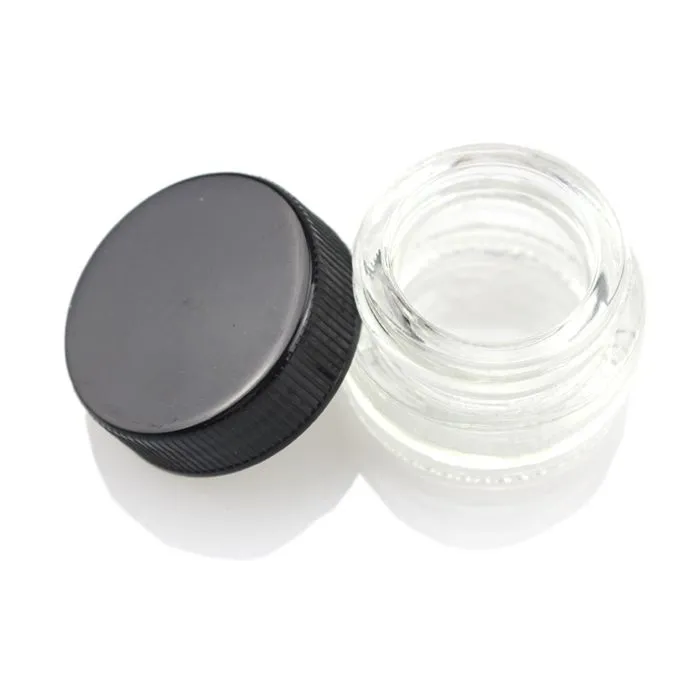 Food Grade Non-Stick 5ml Glas Jar Gehard Glas Container Wax Dab Jar Droge Kruidcontainer met Black Lid vs 6 ml Glaskruik