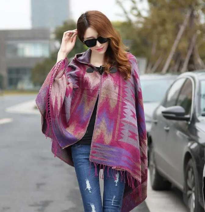 Women National Style Scarves Wrap Oversized Check Shawl Cashmere Scarf Winter Neckerchief Geometry Blankets Fashion 