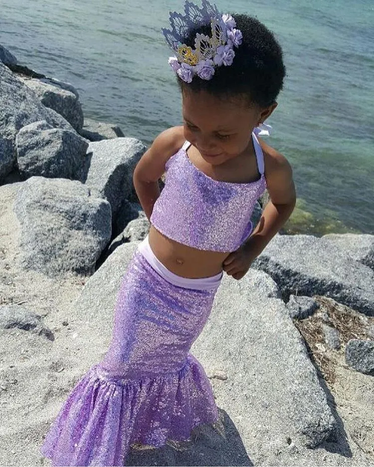 Nouvelle Mode Bohême Mousseux Twp Pièces Filles Pageant Robes Sirène Halter Mignon Paillettes Enfants Tenue De Cérémonie Plage Fleur Girld Robe