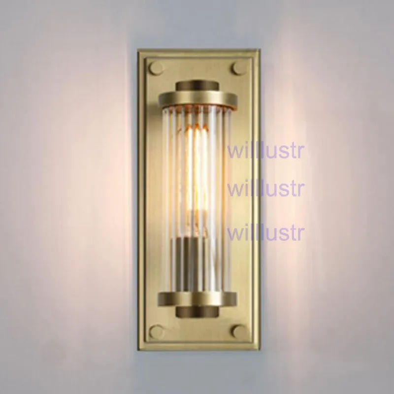 Willlustr vintage copper color wall sconce ribbed crystal glass shade lamp modern lighting porch staircase hotel vanity light