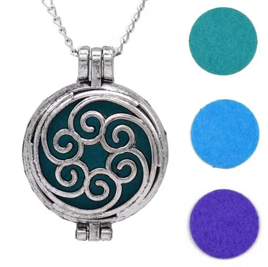 Round Silver Cage Aromatherapy  Oil Diffuser Necklace Perfume Locket Pendant Jewelry with Chain And Pad for Christmas Gift