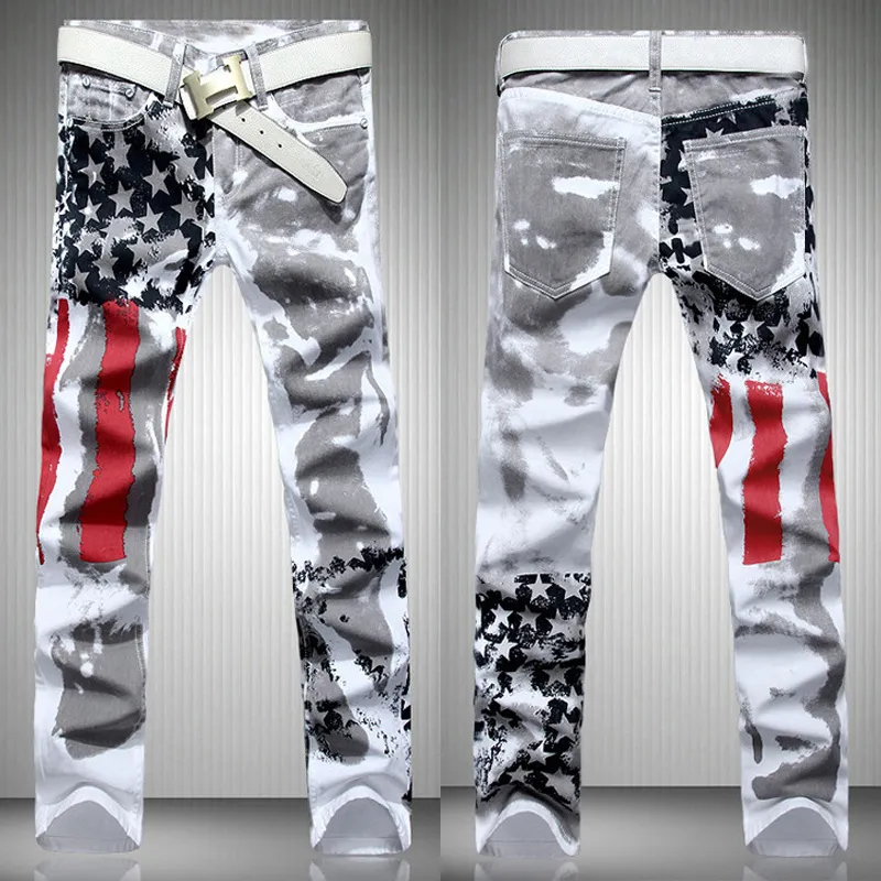 Fashion hot mens designer jeans men denim with wings american flag plus size