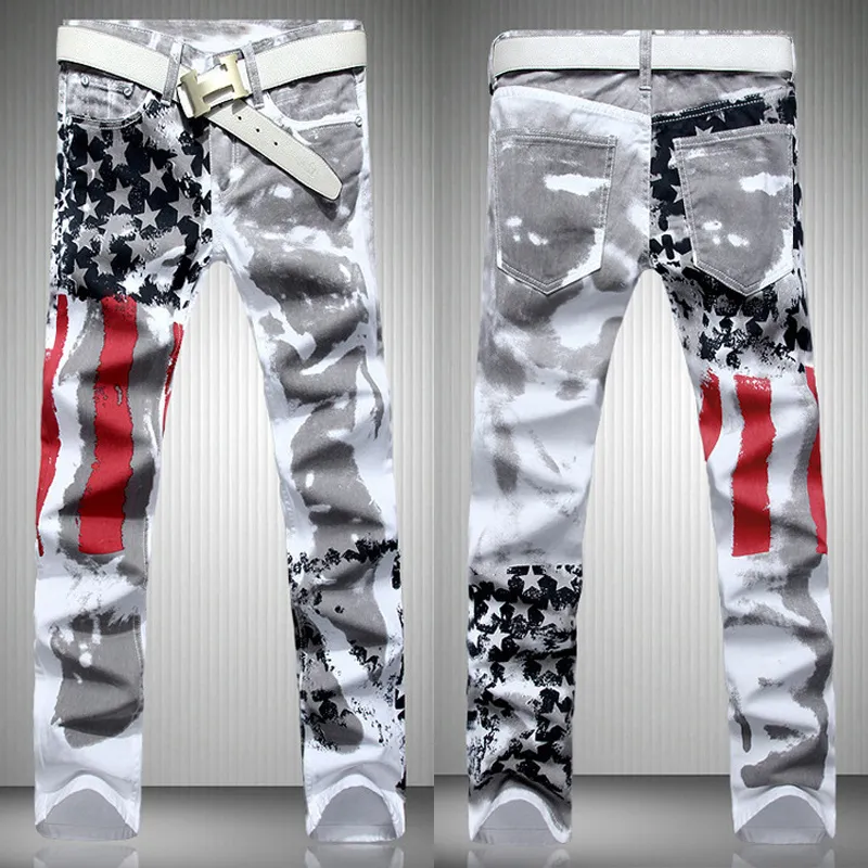 Moda quente designer de jeans masculino denim com asas bandeira americana plus size