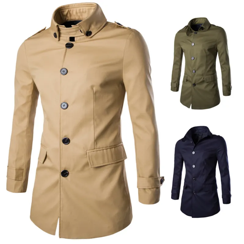 Hurtownia M-XXXL Męska płaszcz Trench Turn-Down Kołnierz Mężczyzna Trench Coat Moda Pojedynczy Slim Slim Casual England Styl Długarna