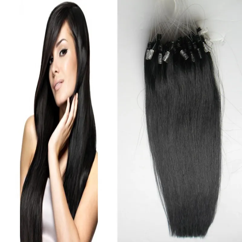 Micro Loop Human Hair Extensions 100s Straight Black Micro Link Hair