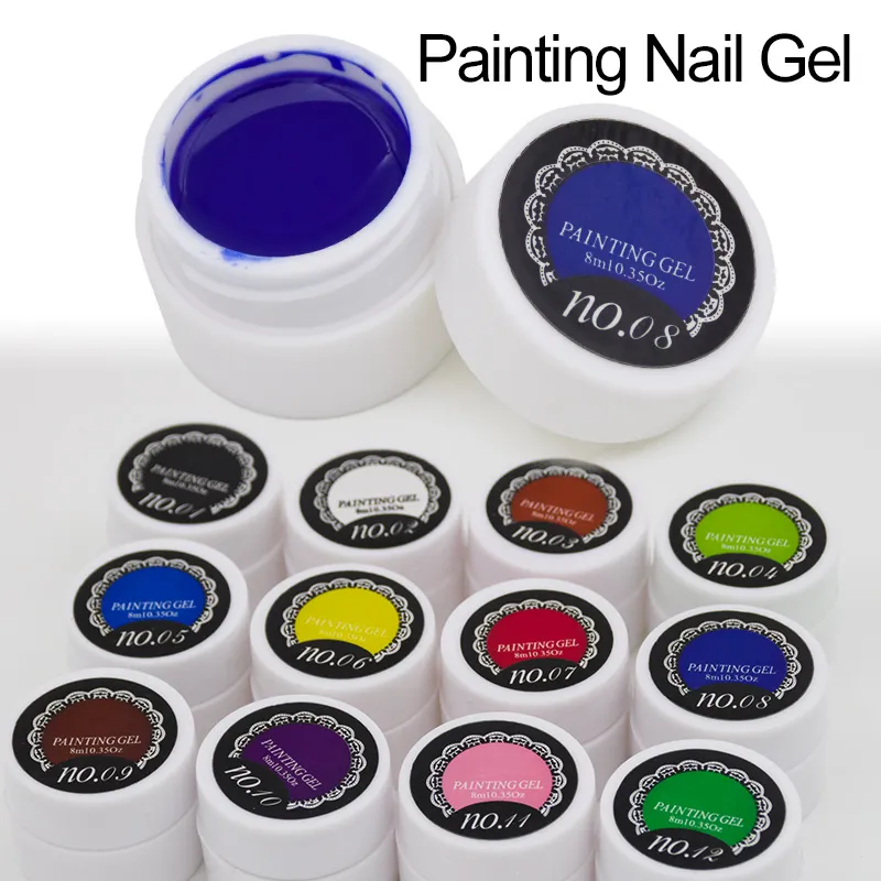 Wholesale-1pcsGel Nail Paint Polish Draw Painting Colors UV Bio Gel Long-lasting Glitter Soak Off 12 Colorful Nail Polish