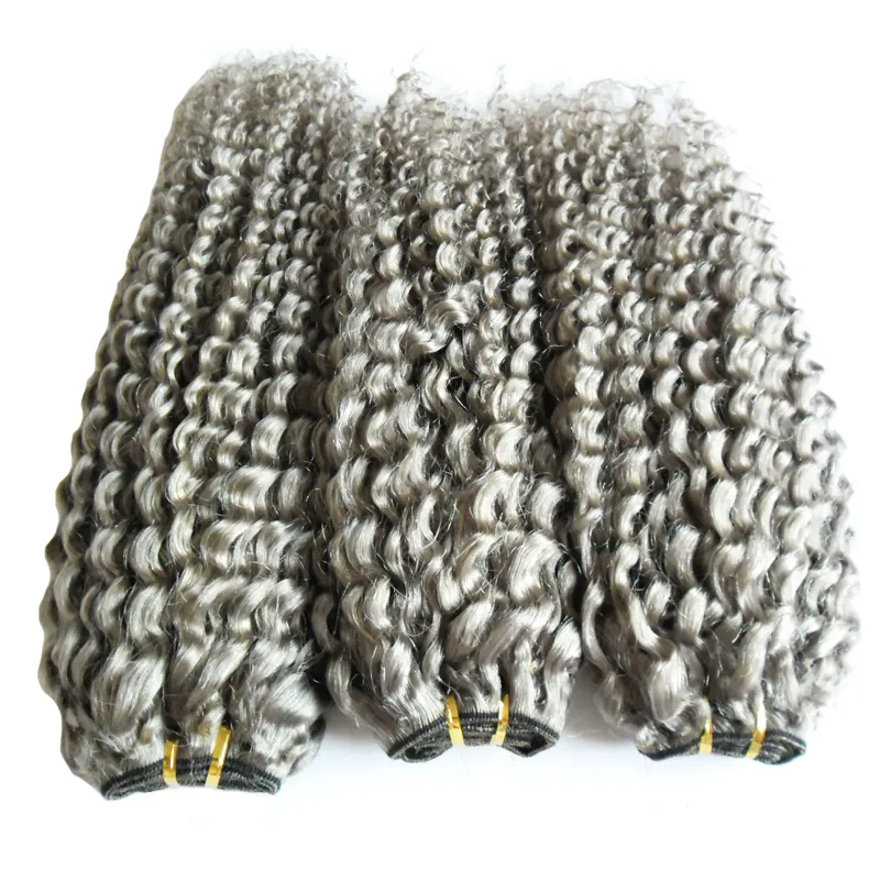 Extensions de cheveux gris tissent des paquets de cheveux humains bouclés crépus tissages de cheveux brésiliens vierges, Double dessiné, sans perte