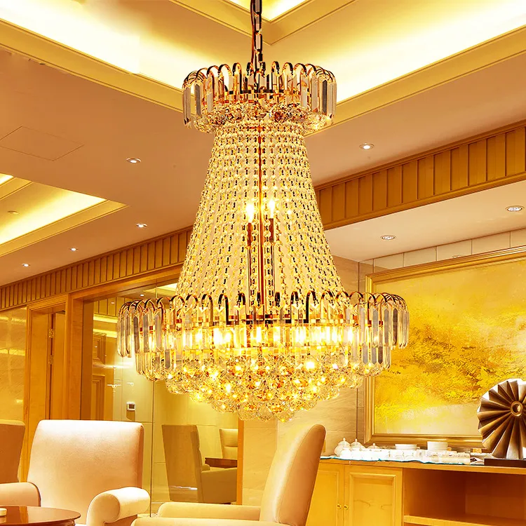 Modern Gold Crystal Chandelier Lighting Fixture Large LED Pendant Lamp for Home Indoor European Style