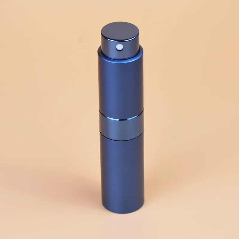Flacone spray rotante portatile da 8 ml in alluminio anodizzato Bottiglie di profumo spray Flacone vuoto tubo di profumo trucco in vetro Commercio all'ingrosso in fabbrica