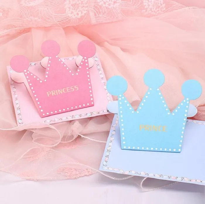 mini hälsningskort papper tecknad för födelsedagsfest dekoration gåva hantverk diy favör baby shower kid prins prinsessa
