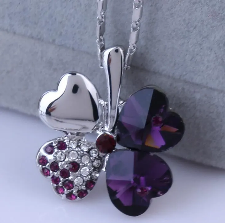 Fashion OL Austrian Crystal Lucky Clover Necklace Women's Sweet Alloy Item WFN053 with chain a 