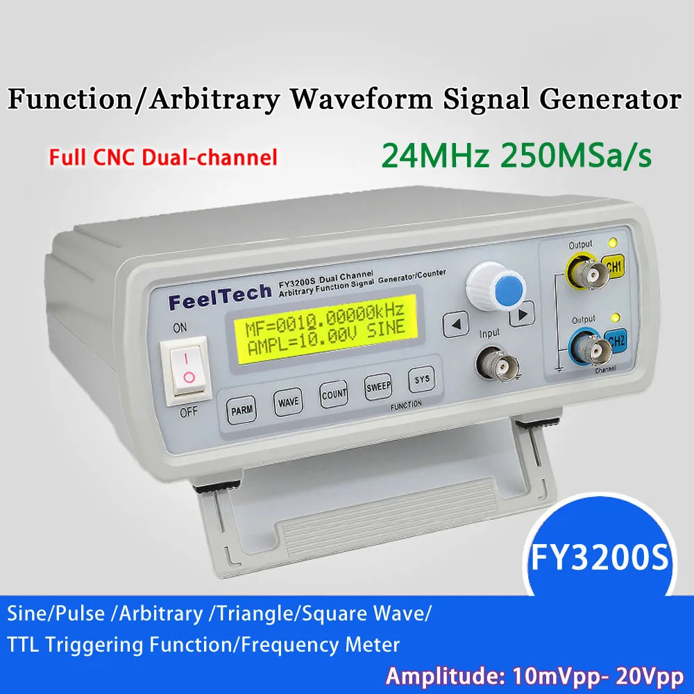 Freeshipping High Precision Digital DDS Funktion Signal Källgenerator Arbiträr vågform / Pulsfrekvensmätare 12BIT 24MHz Dual-Channel