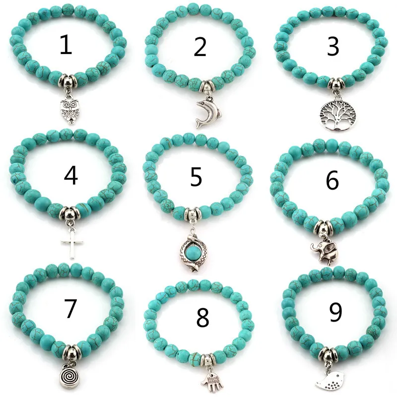 2018 Mode Bohème Charme Bracelet Turquoise Bracelets Pendentifs En Argent Pour Femmes Hommes Bijoux Cadeaux De Noël