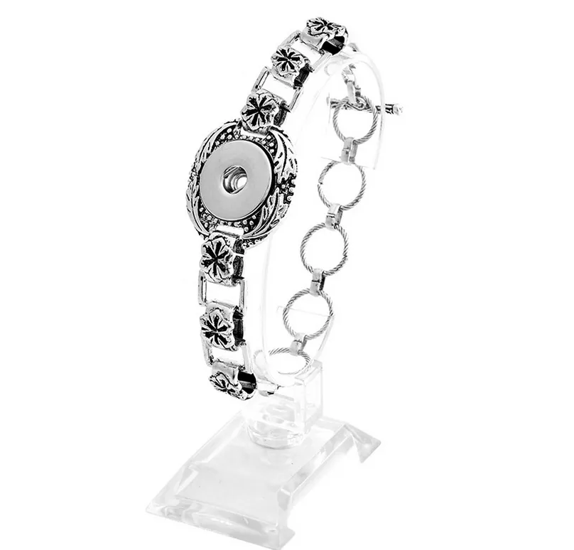 Modische austauschbare 12-mm-Druckknopf-Schmuckarmbänder, heiß verkaufte silberne Kupfer-Ingwer-Druckknopf-Armbänder für 18-20 mm Ingwer-Druckknöpfe