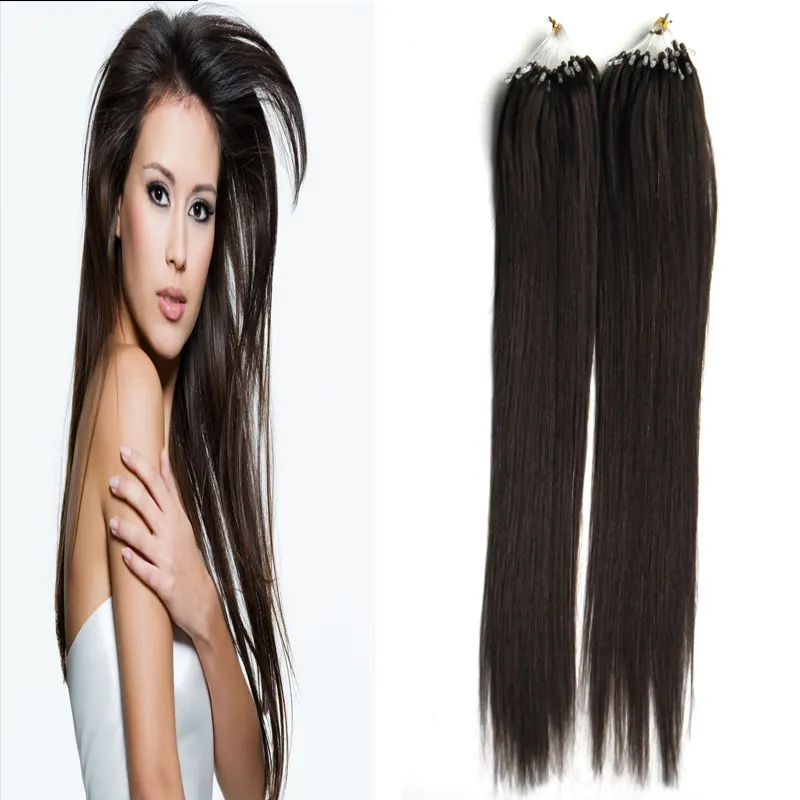 Braziliaanse rechte haar rechte haarstukken Menselijk haar Micro Loop Menselijk Hair Extensions 200g Darkest Brown 200s Niet Remy